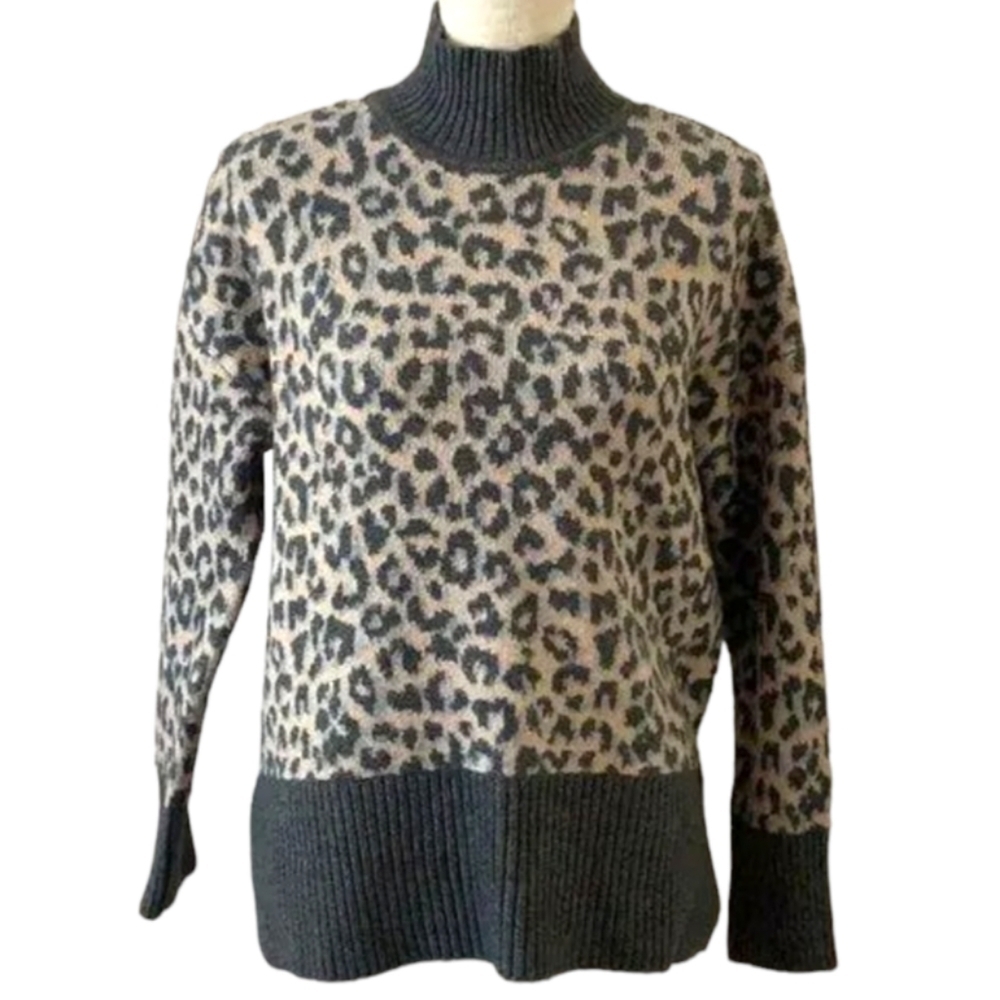 Marled Reunited Animal/Leopard Print Turtleneck Sweater Size M